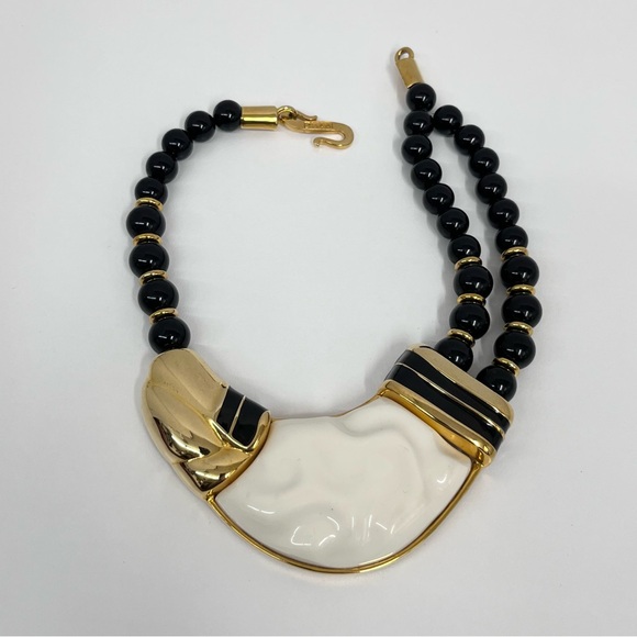 Vintage Alexis Kirk Necklace Sculpted Work of Art Black Gold & Off White‎ - Picture 1 of 9